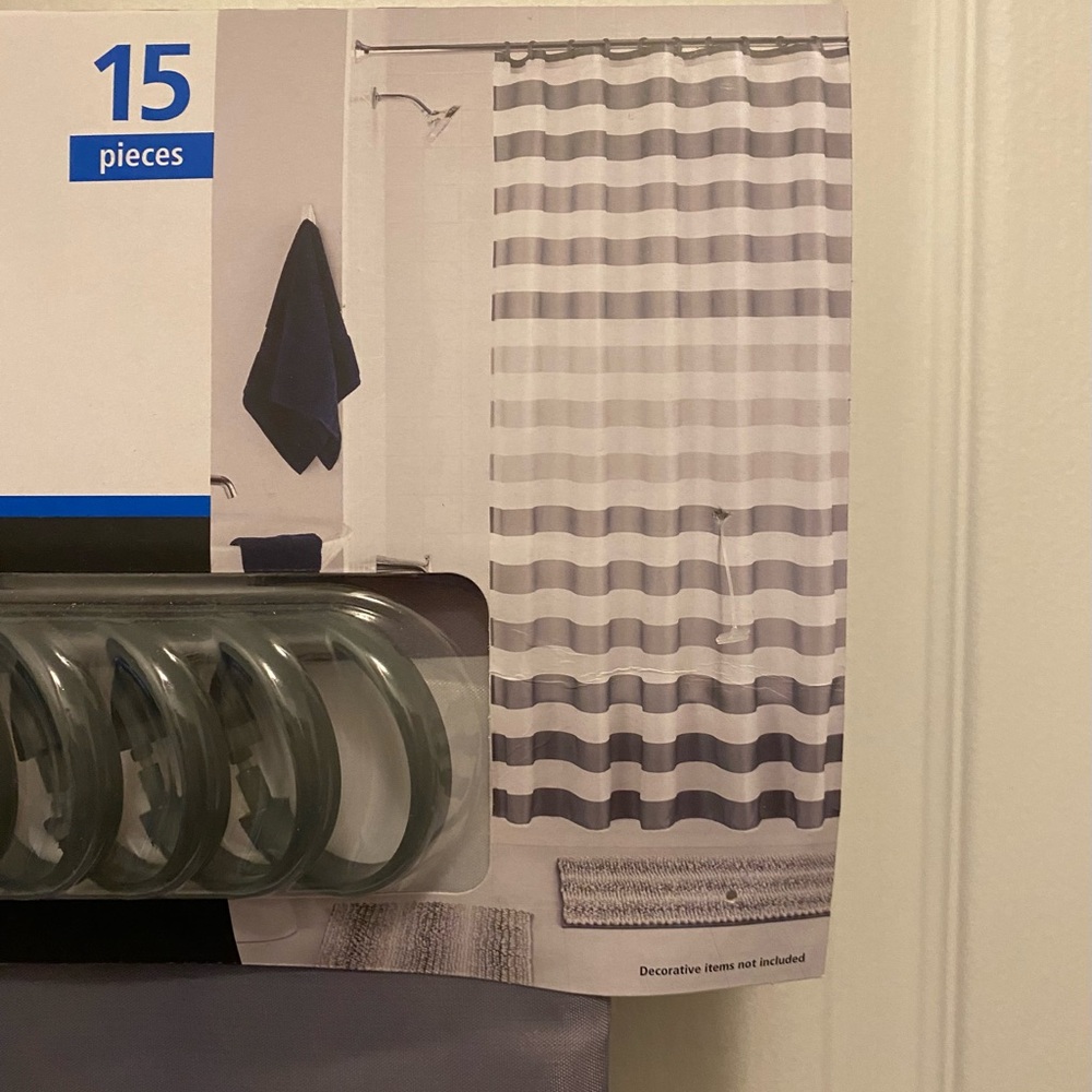New shower curtain   Pretty, but I only needed the rug.  Dimensions on pictures